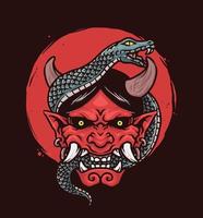 Japanese demon and snake illustration vector