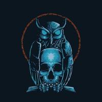 Elaborate drawing of Owl holding skull vector