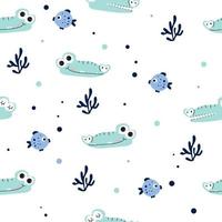 Seamless pattern with cute crocodile vector