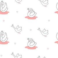 Seamless pattern with cute swan princess vector