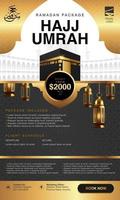 Islamic Ramadan Hajj Umrah Brochure or Flyer Template Background Vector Design With praying hands and mecca Illustration in 3D realistic design