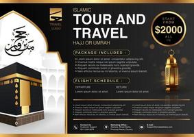Print Islamic Ramadan Hajj Umrah Brochure or Flyer Template Background Vector Design With praying hands and mecca Illustration in 3D realistic design