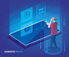 man with glasses of reality augmented and smartphone vector