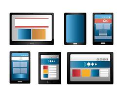 paquete de dispositivos de tabletas con iconos vector