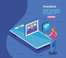 woman with smartphone and social media icons vector
