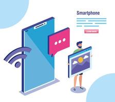 man with smartphone and social media icons vector