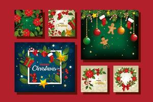 set of merry christmas poster with decoration vector