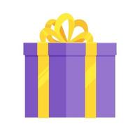 Purple gift box with big ribbon and bow on it flat style design vector