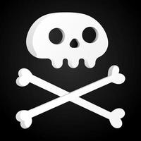 diseño de estilo plano simple cráneo con huesos cruzados icono de signo ilustración vectorial aislado sobre fondo negro cabeza de parte humana símbolo de bandera pirata de jolly roger o elemento de halloween de decoración aterradora vector