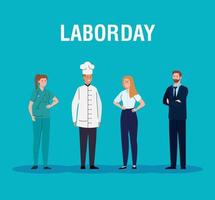 labor day poster with people of different professions vector