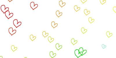 Light Green Red vector background with Shining hearts