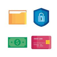 padlock secure in shield with business icons vector