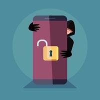 hacker with smartphone device icon vector