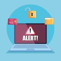 laptop with warning notification with icons vector