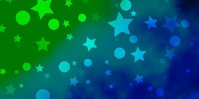 diseño de vector verde azul claro con círculos estrellas