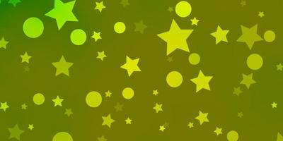 Light Green Yellow vector backdrop with circles stars Abstract illustration with colorful spots stars Template for business cards websites
