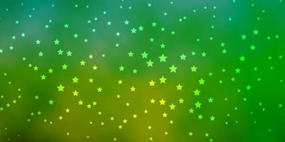 Fondo de vector verde oscuro con estrellas pequeñas y grandes diseño decorativo borroso en estilo simple con patrón de estrellas para folletos de anuncios de año nuevo