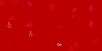 Fondo de vector rojo claro con símbolos de mujer