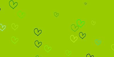 Light Green Yellow vector pattern with colorful hearts