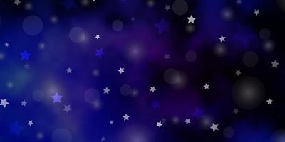 Fondo de vector azul rosa oscuro con círculos estrellas diseño abstracto en estilo degradado con plantilla de estrellas de burbujas para sitios web de tarjetas de visita