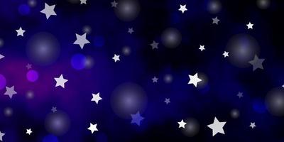 Fondo de vector azul rosa oscuro con círculos estrellas brillo ilustración abstracta con gotas de colores diseño de estrellas para fabricantes de telas de papel tapiz