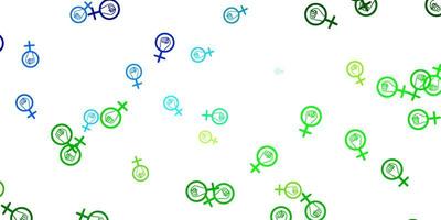 Light Blue Green vector background with woman symbols