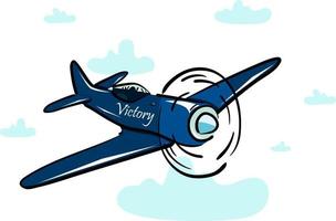 This is a flat illustration of an airplane flying in the clouds vector