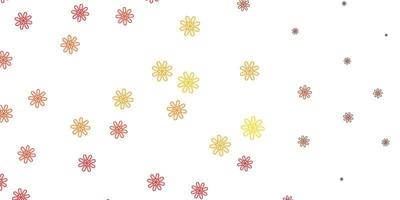 Light Red Yellow vector doodle texture with flowers