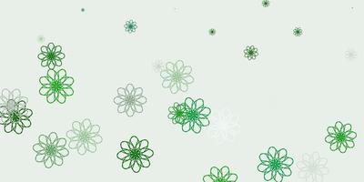 Fondo de doodle de vector verde claro con flores