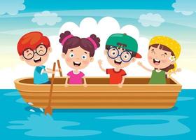 lindos niños pequeños en barco vector