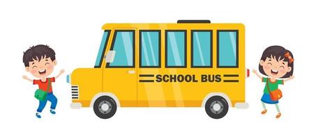 Happy Children And School Bus vector