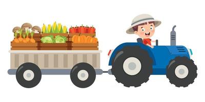 Funny Kid And A Tractor vector