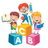 Happy Cute Cartoon School Children vector