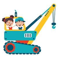 Funny Kid Using Construction Machine vector