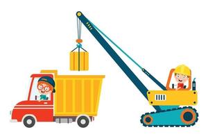 Funny Kid Using Construction Machine vector