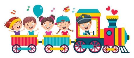 niños divertidos montando en el tren vector