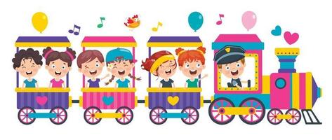 niños divertidos montando en el tren vector
