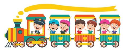 niños divertidos montando en el tren