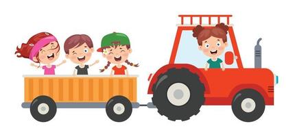 Funny Kid And A Tractor vector