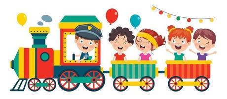 niños divertidos montando en el tren vector