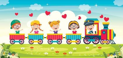 niños divertidos montando en el tren vector