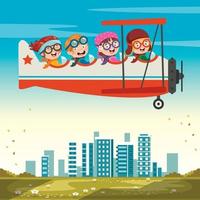 Happy Kid Flying In Airplane vector