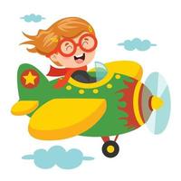 Happy Kid Flying In Airplane vector