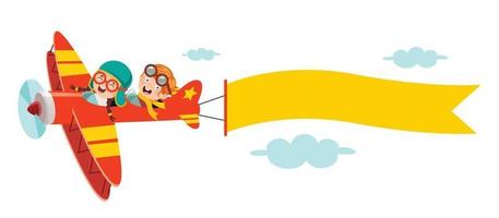 Happy Kid Flying In Airplane vector