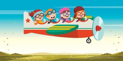 Happy Kid Flying In Airplane vector