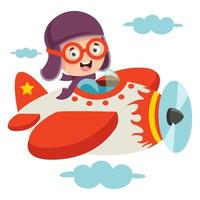 Happy Kid Flying In Airplane vector