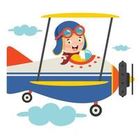 Happy Kid Flying In Airplane vector