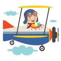 Happy Kid Flying In Airplane vector