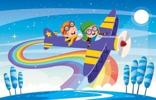 Happy Kid Flying In Airplane vector