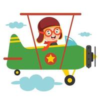 Happy Kid Flying In Airplane vector